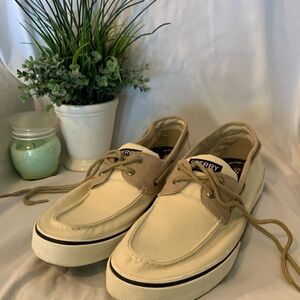 Sperry top sider beige  with tan wore  two times good condition